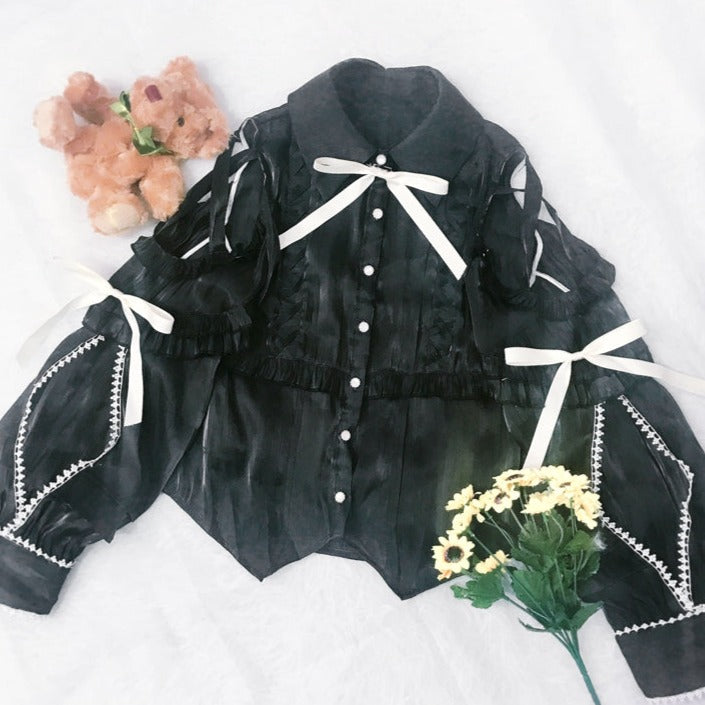 shoulder open ribbon blouse