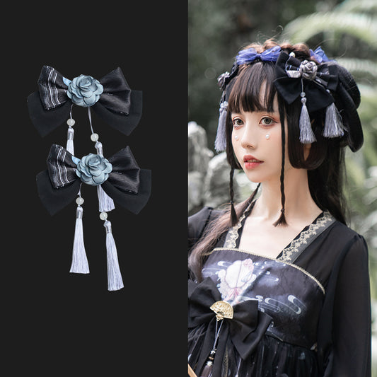 Chinese headdress with shimmering camellia ribbon and tassel