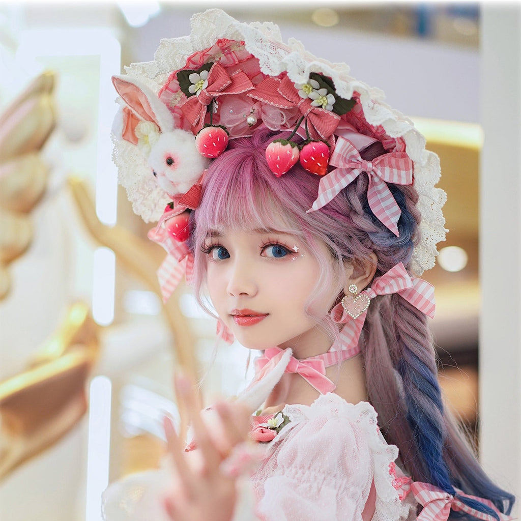 [Simultaneous purchase only] Frill and ribbon strawberry princess brooch, bonnet, choker, etc.