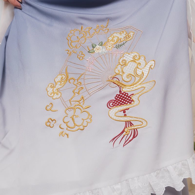 【２点セット】デザイン刺繡チャイニーズレトロロリータドレス