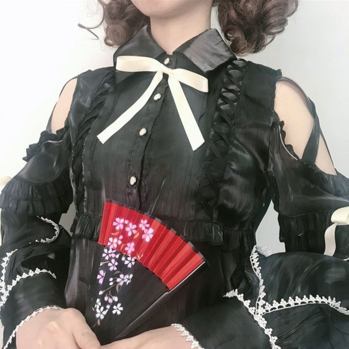 shoulder open ribbon blouse
