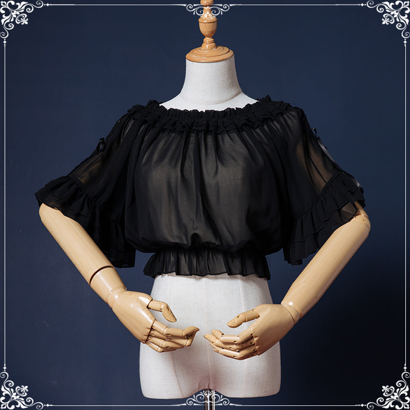 Chiffon half-sleeve sheer blouse