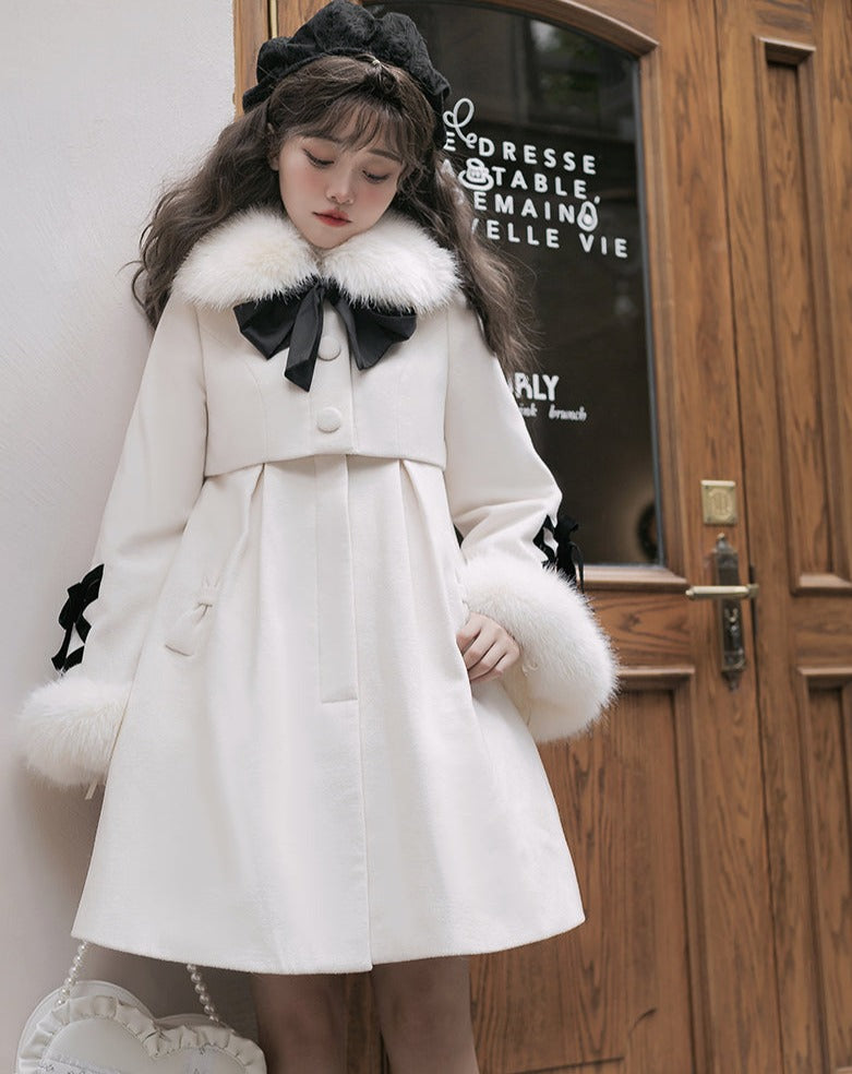 [Outlet] Snow Romance Ribbon Sweet Coat, Ready to Ship, Off White, M Size