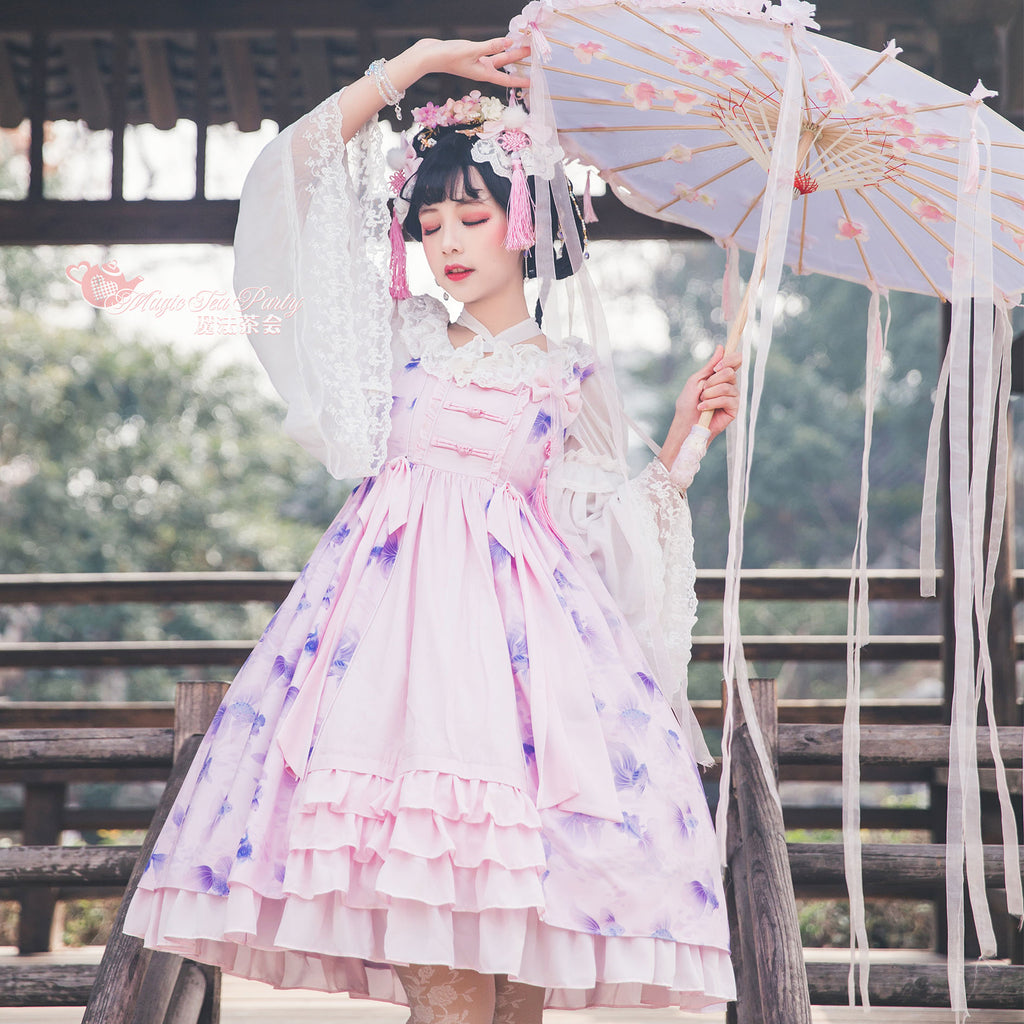 Yumemiru Goldfish Flower Lolita Jumper Skirt with Hair Accessory