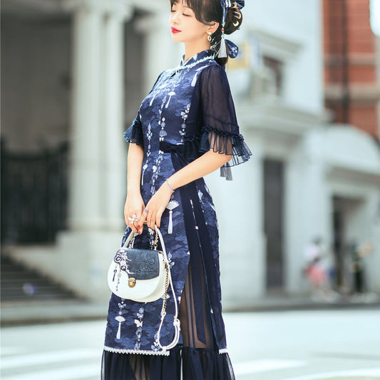 Butterfly Fan Painting Hana Lori Elegant China Dress Sheer Frill ver