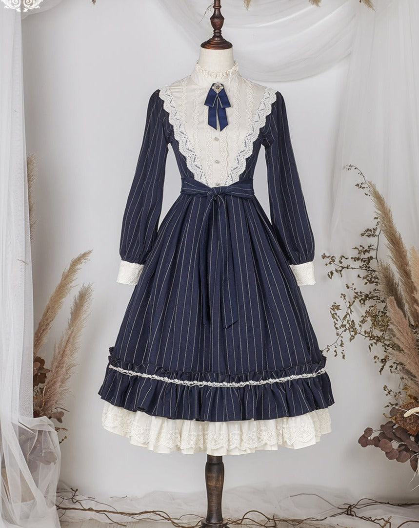 [Pre-order] British Classical Lolita Vertical Striped Dress
