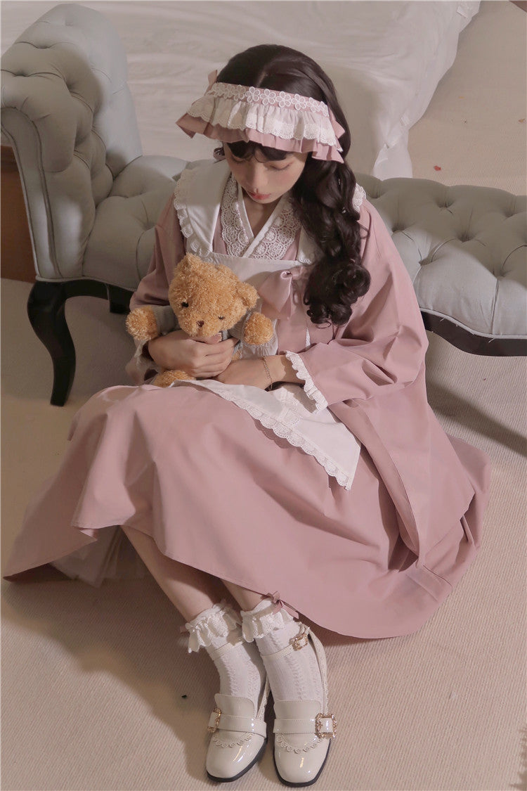 和風メイド エプロン付き着物風ドレス
