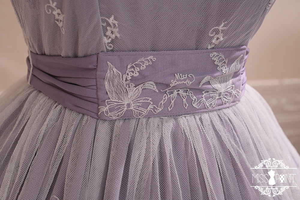 [Pre-order] Lily of the Valley Flower Embroidered Three-Tier Lace Dress (Mid-Length)