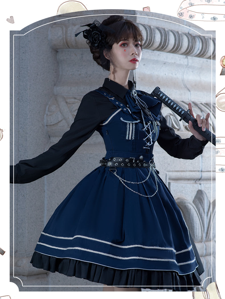 Pre-order] Navy Military Lolita Jumper Skirt and Cloak – ロリータ