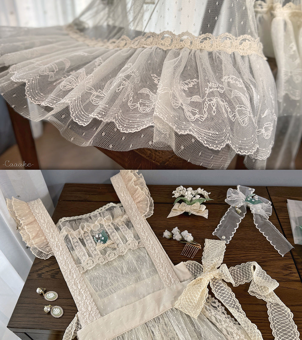 [Simultaneous purchase only] Suzuran flower embroidery front and back 2way lace apron