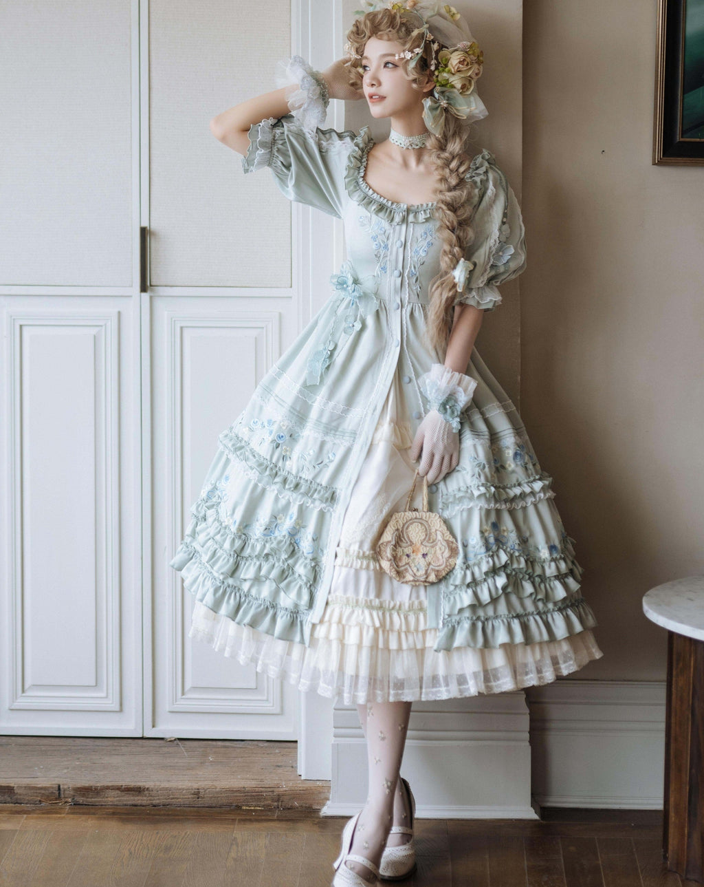 Rose embroidery garden princess dress full set