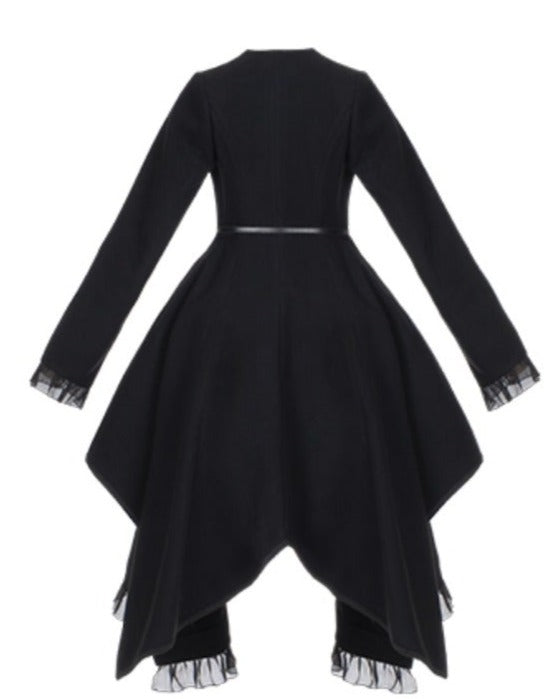 Irregular hem frill coat with belt