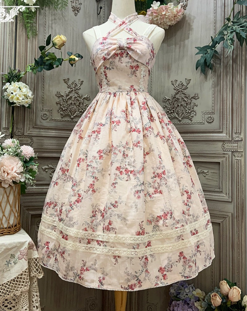 【予約販売】花海棠のフロントリボンクラシカルジャンパースカート