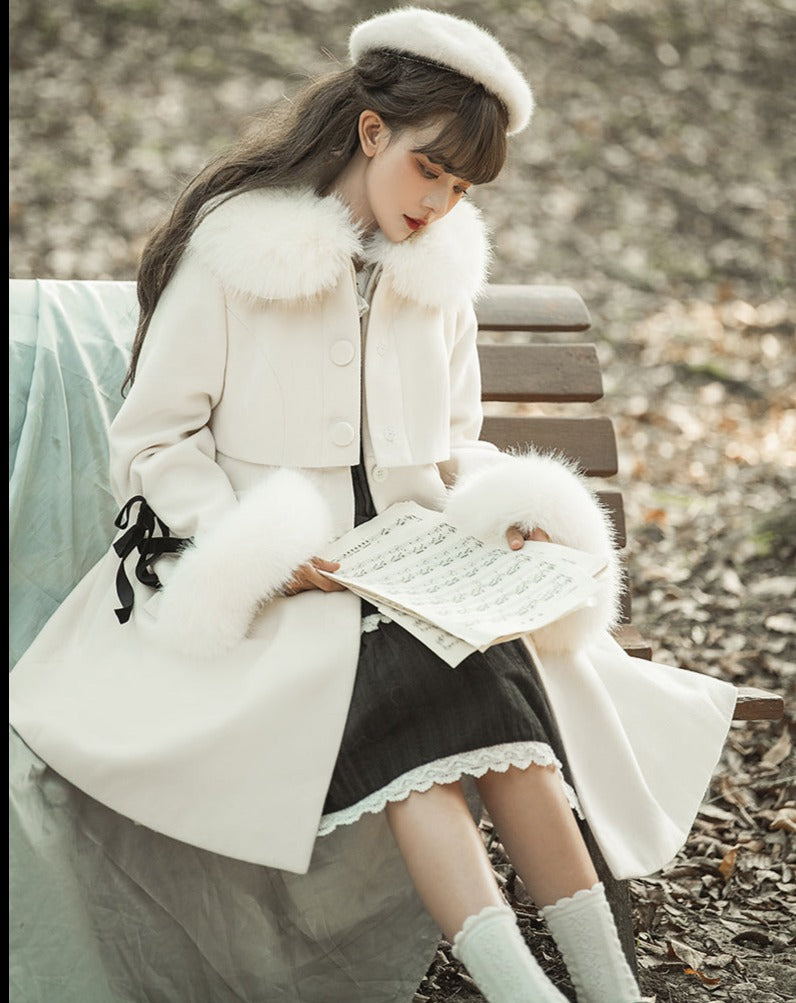 [Outlet] Snow Romance Ribbon Sweet Coat, Ready to Ship, Off White, M Size