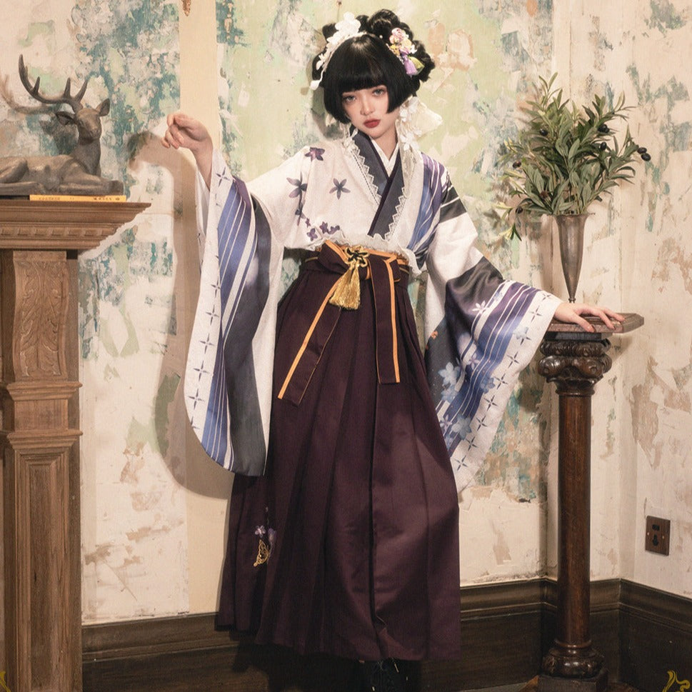 Camellia flower embroidery and butterfly hakama skirt