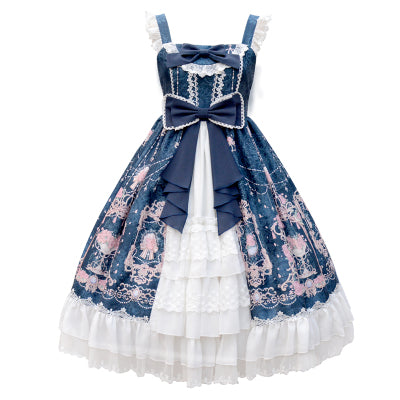 [Pre-order] Double ribbon front lace Lolita jumper skirt