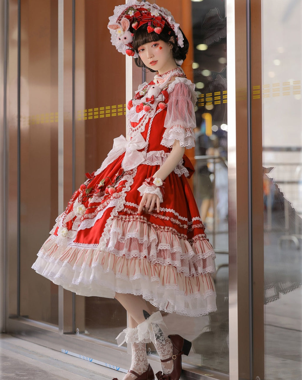 Strawberry princess dress with ruffles and ribbons in 4 colors