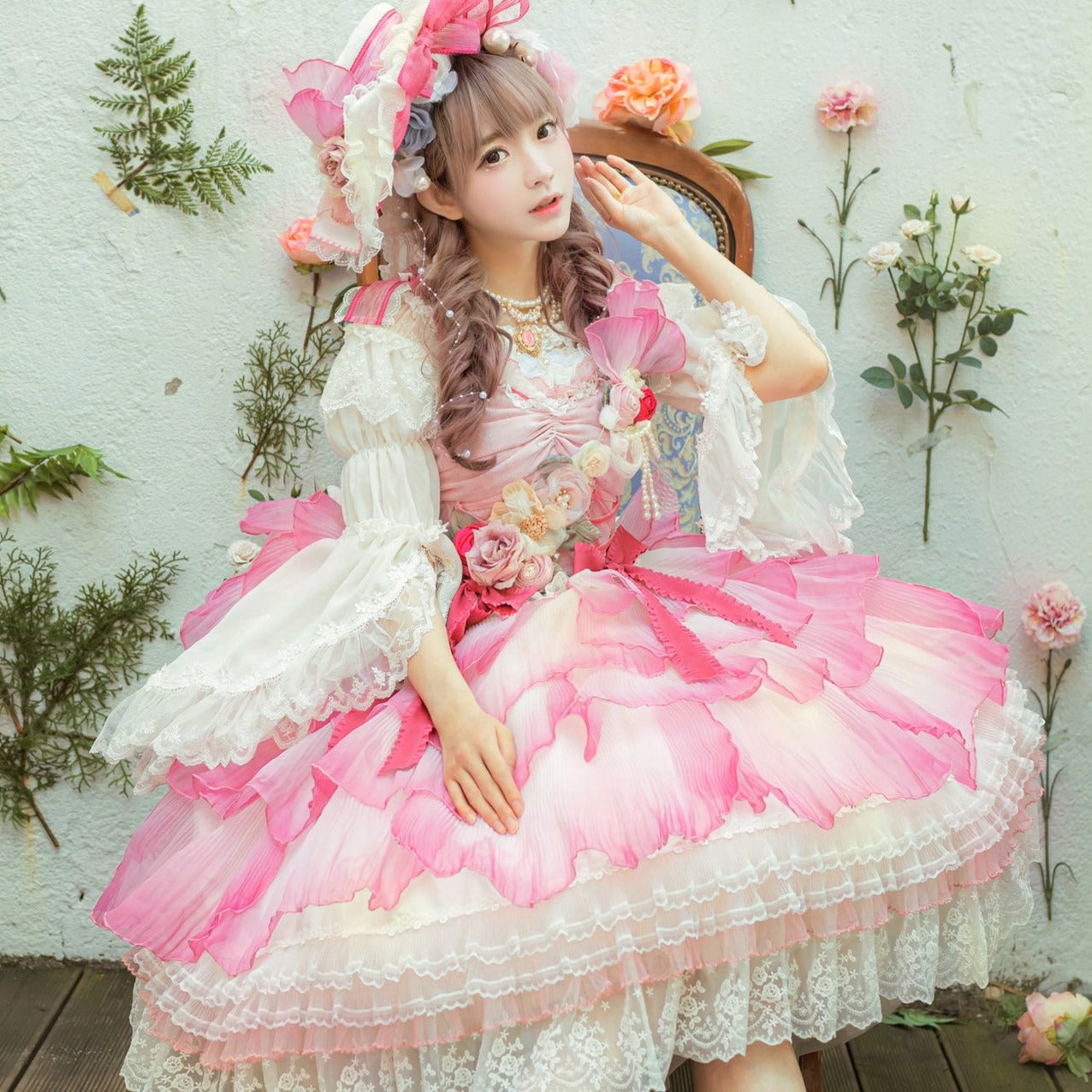 Chiffon lace princess sleeve blouse [20% off with combined purchase &amp; coupon input]
