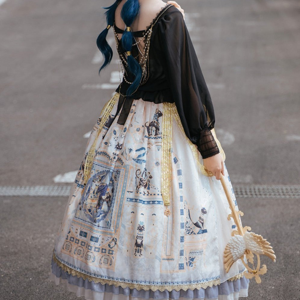 予約販売【セット販売】Twilight エジプト風ロリィタ サイドシフォンSK＋Vネックブラウス
