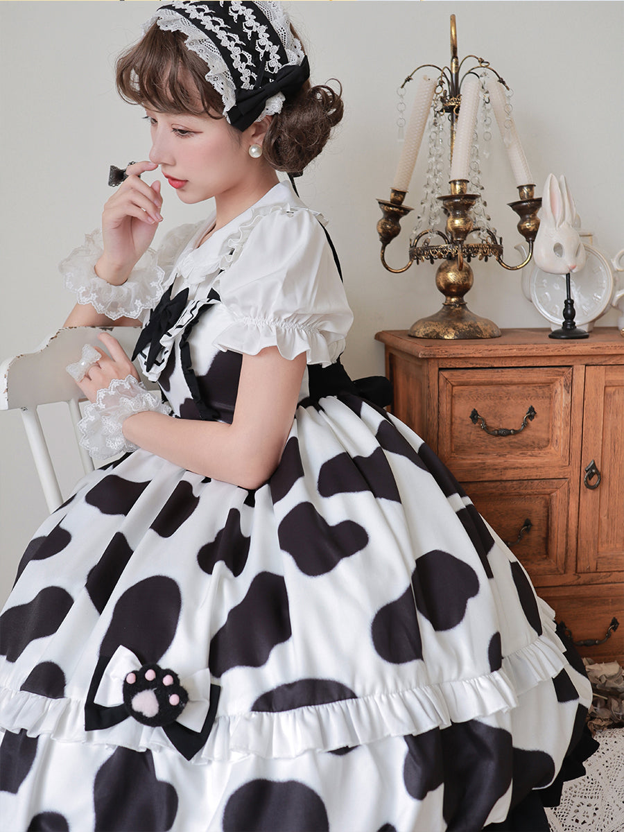 Ribbon and Frill Dalmatian Pattern Sweet Lolita Jumper Skirt