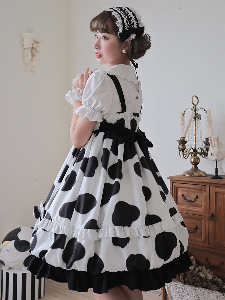 Ribbon and Frill Dalmatian Pattern Sweet Lolita Jumper Skirt