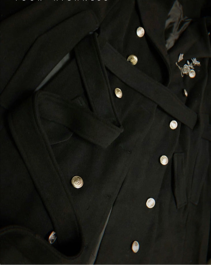 Oath in Black Military Lolita Fur Cloak