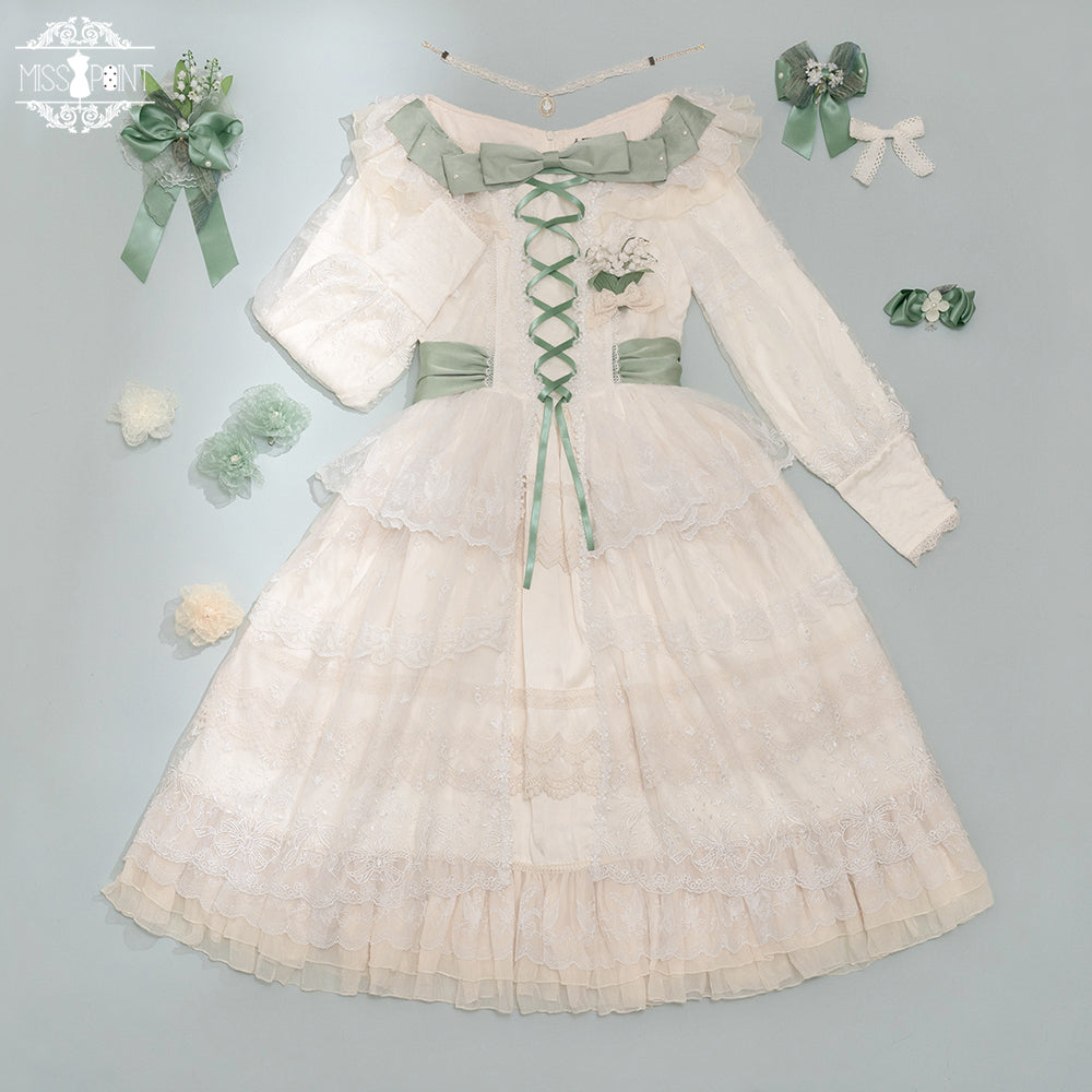 【予約販売】鈴蘭の花刺繍 オープンスカート エレガントドレス