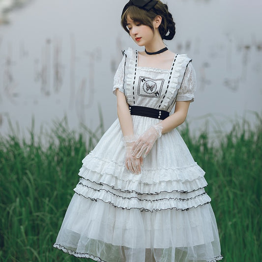 Luxurious lace lolita dress with waistmark ribbon