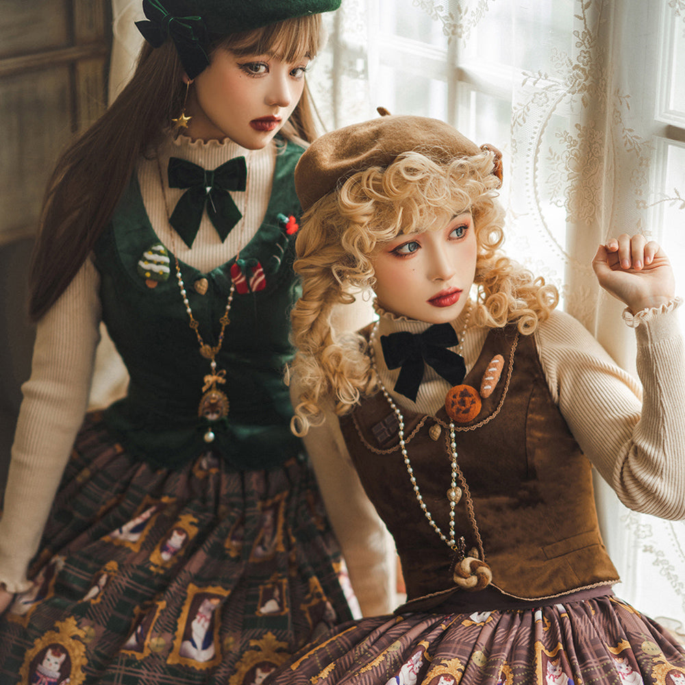 [Pre-order] Frame Cat and Checkered Layered Skirt
