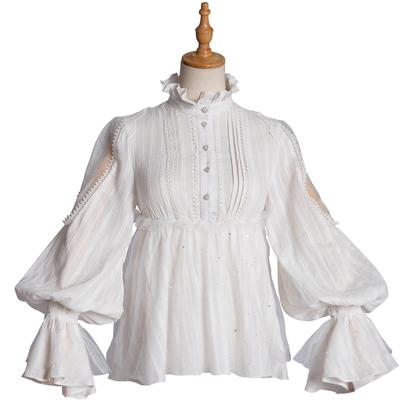 [Pre-order] Stand Collar Puff Sleeve Retro Style Shirt