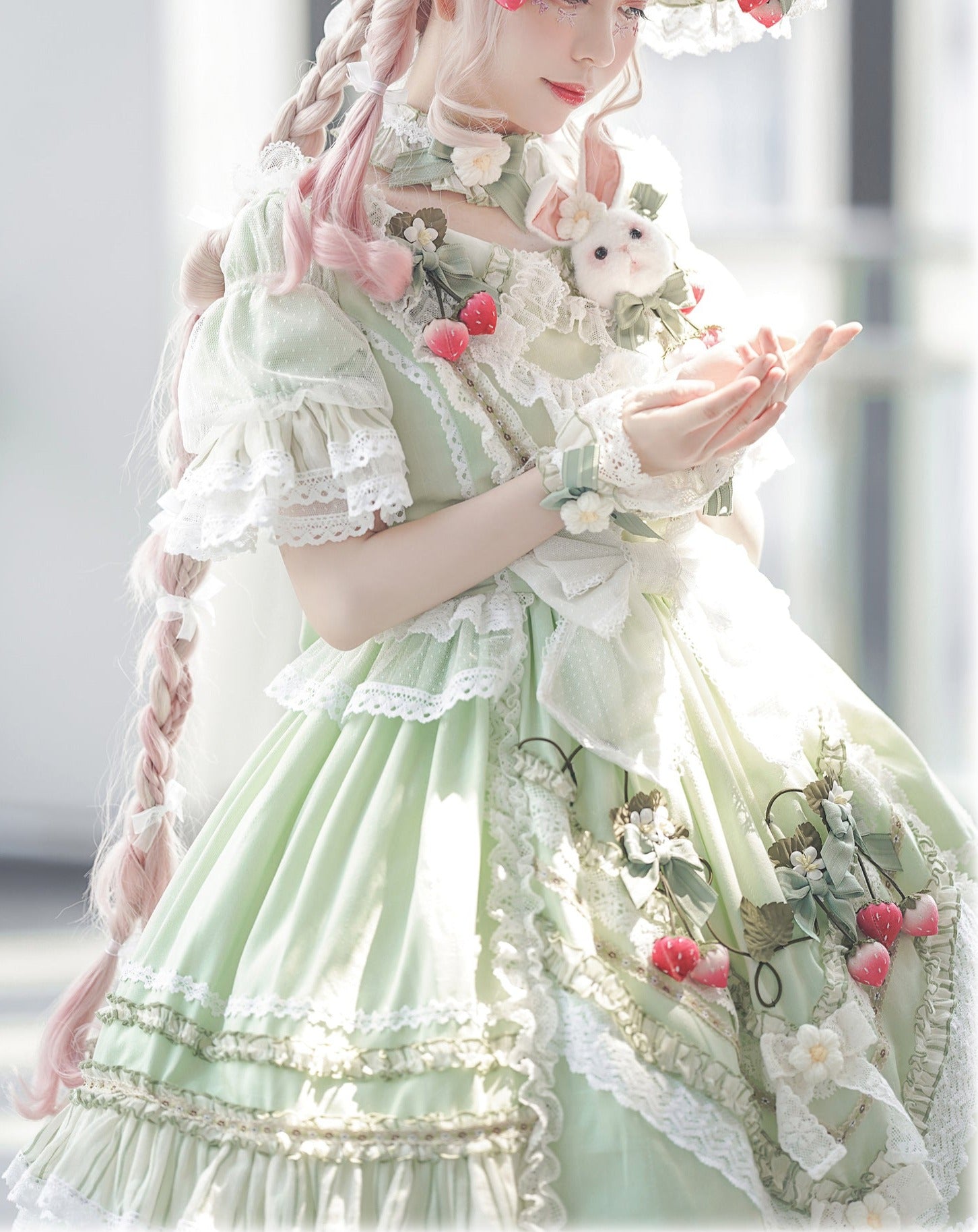 Strawberry princess dress with ruffles and ribbons in 4 colors