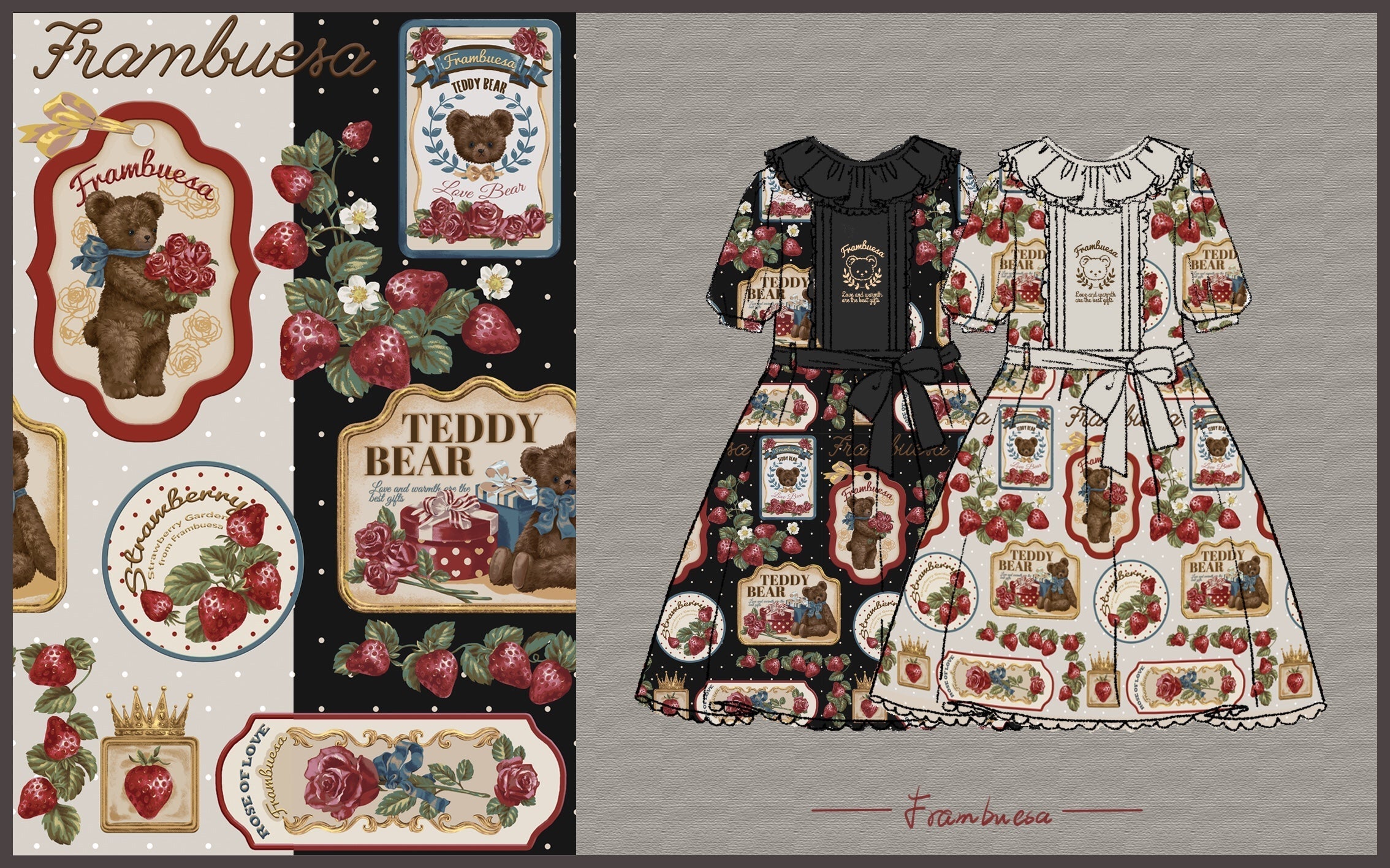 [Reservation sale] Strawberry Teddy bear sweet loli short-sleeved dress  bear type