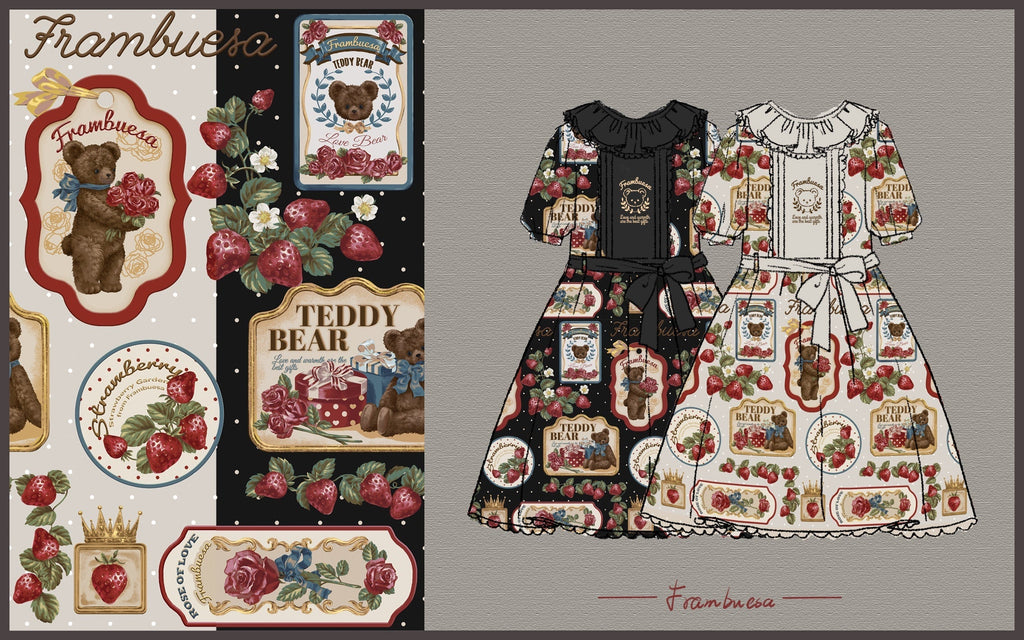 Strawberry Teddy bear 甘ロリ 半袖ワンピース くまタイプ