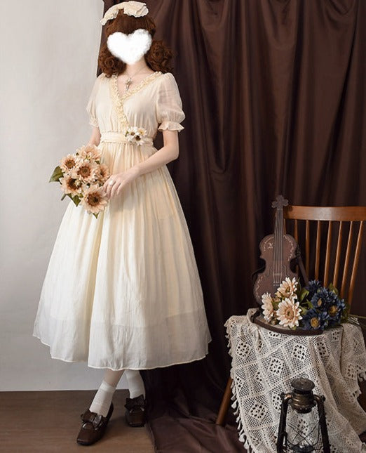 Classical V-neck dress with corset