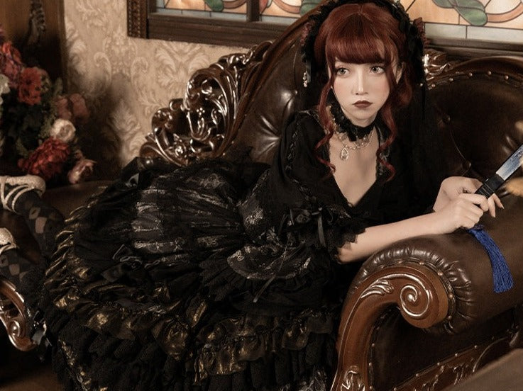 Day and Night Lace and Frill Bride Lolita Dress Full Set