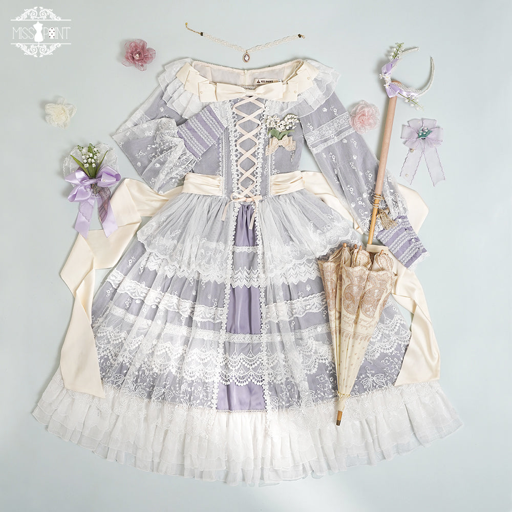 【予約販売】鈴蘭の花刺繍 オープンスカート エレガントドレス