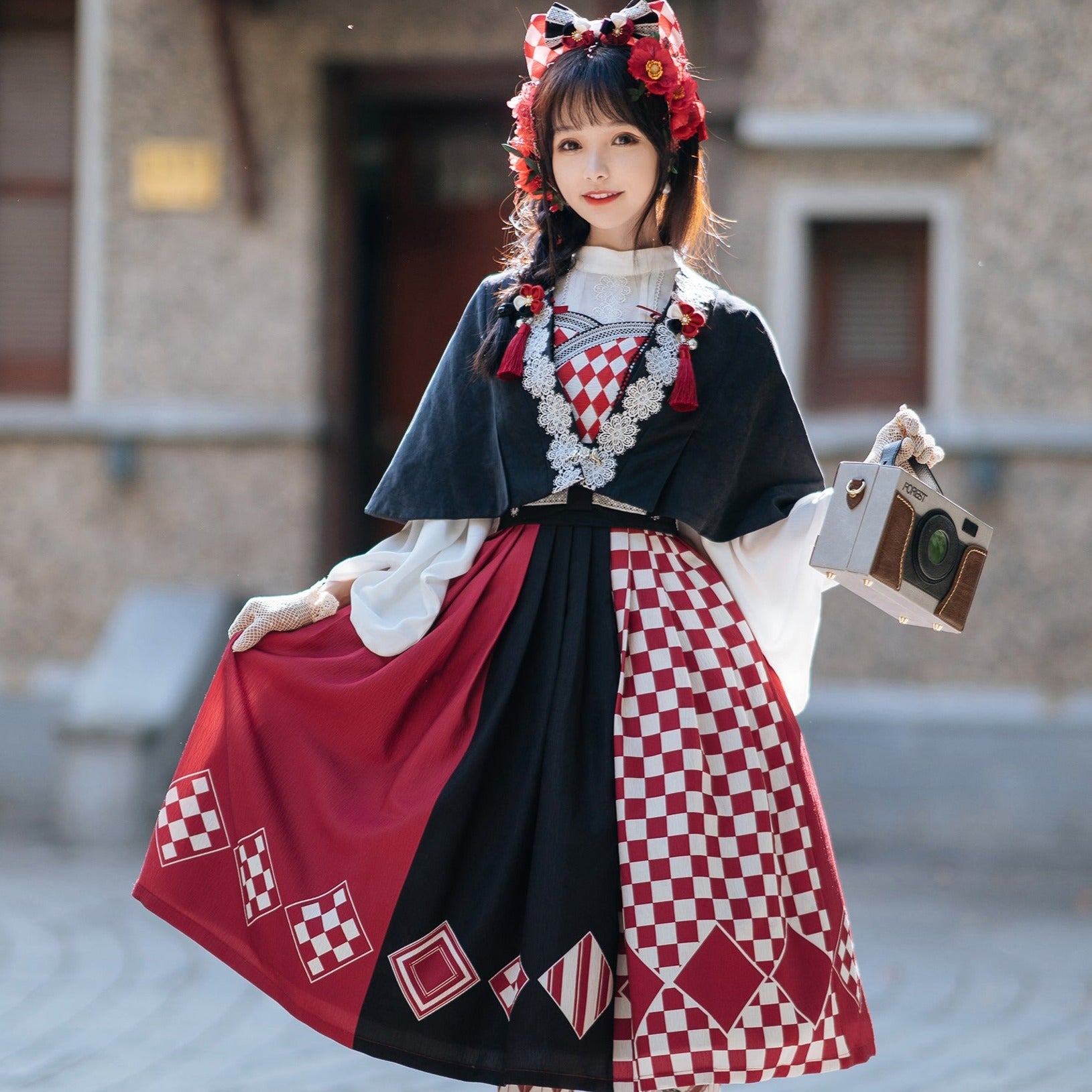 Taisho Roman Rhombic Lattice Japanese Lolita Jumper Skirt and 