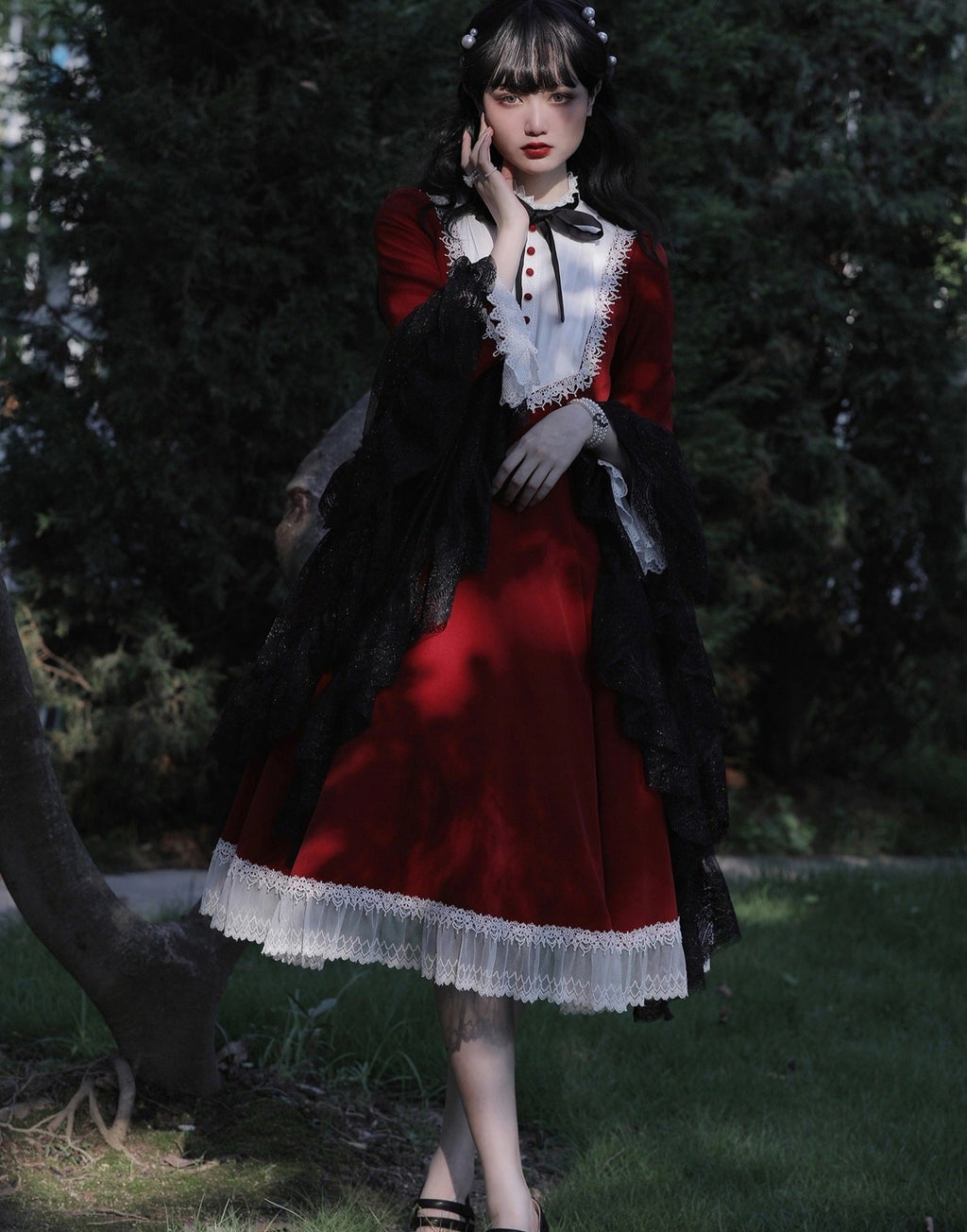 Freya's Fall Classical Lace Sleeve Dress