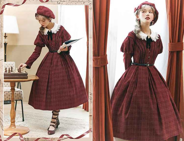 White collar dress with classical lattice pattern