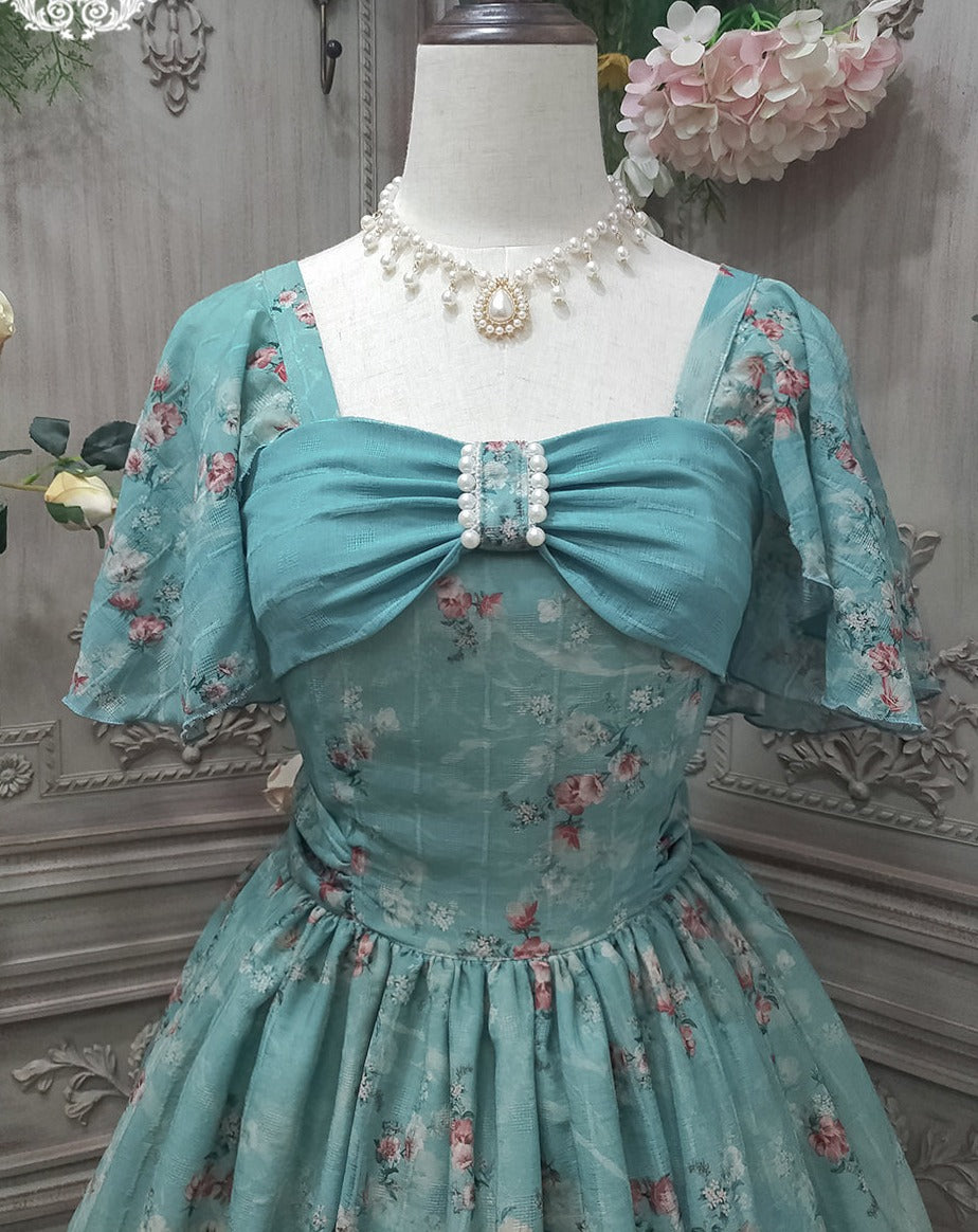 【予約販売】花海棠のフロントリボンクラシカルワンピース
