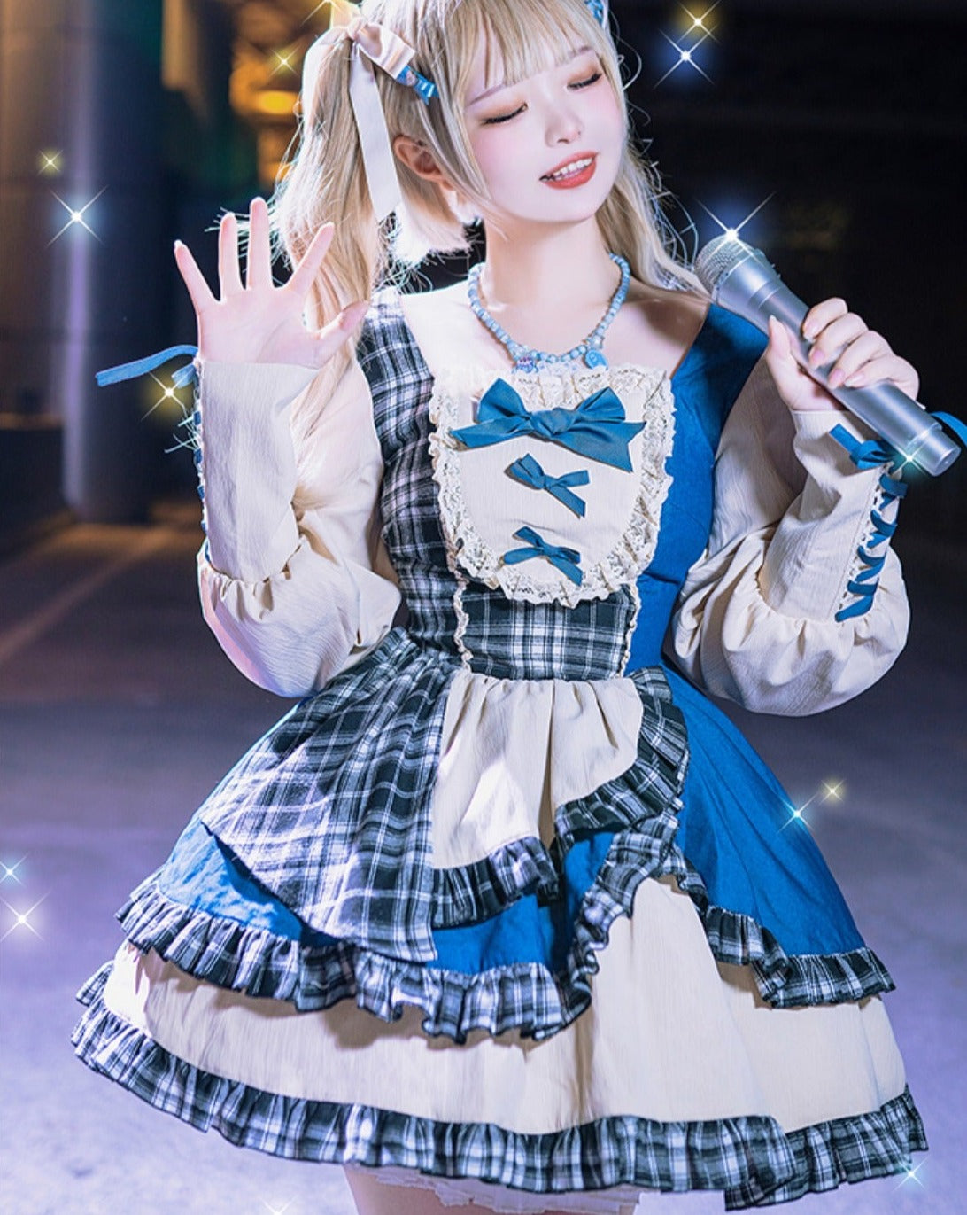 Sunset Tour Idol Style Denim Check Mini Dress