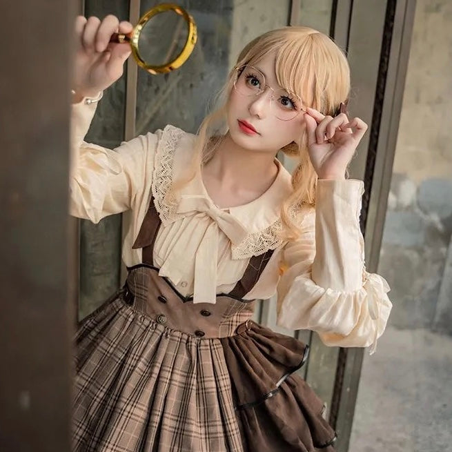 [Pre-order] Traditional check Alice style suspender skirt