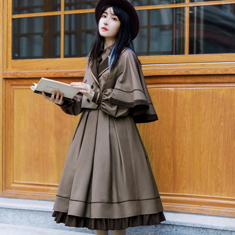 School style classical elegant long dress &amp; cloak
