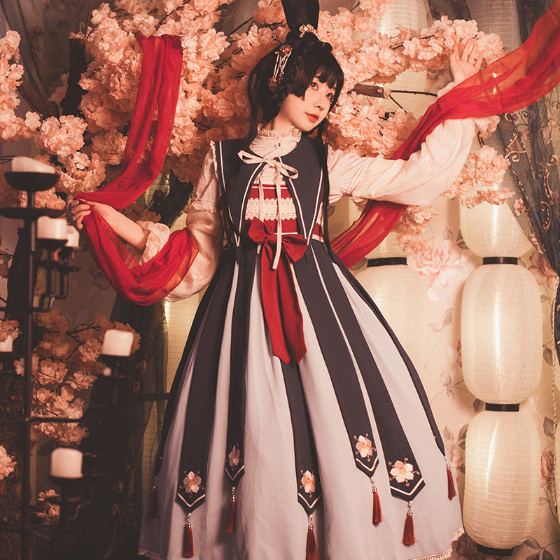 Chinese Hanfu Flower Embroidery Lolita Dress
