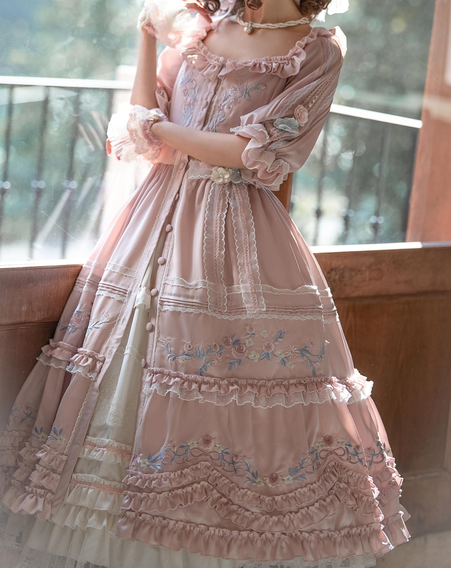 Rose embroidery garden princess dress full set