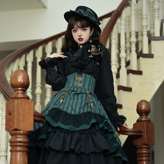 [Scheduled to be resold in April] Gothic Lolita vertical striped high-waisted skirt for the feudal lord and aristocrat