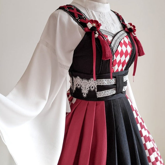 Taisho Roman Rhombic Lattice Japanese Lolita Jumper Skirt and Cloak Japanese Lolita
