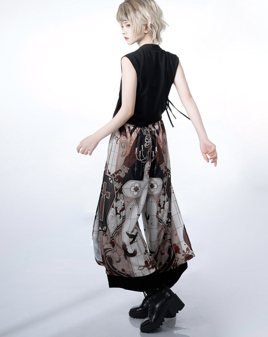 [Pre-order] Dark Night Command Prince Gothic Print Wide Pants
