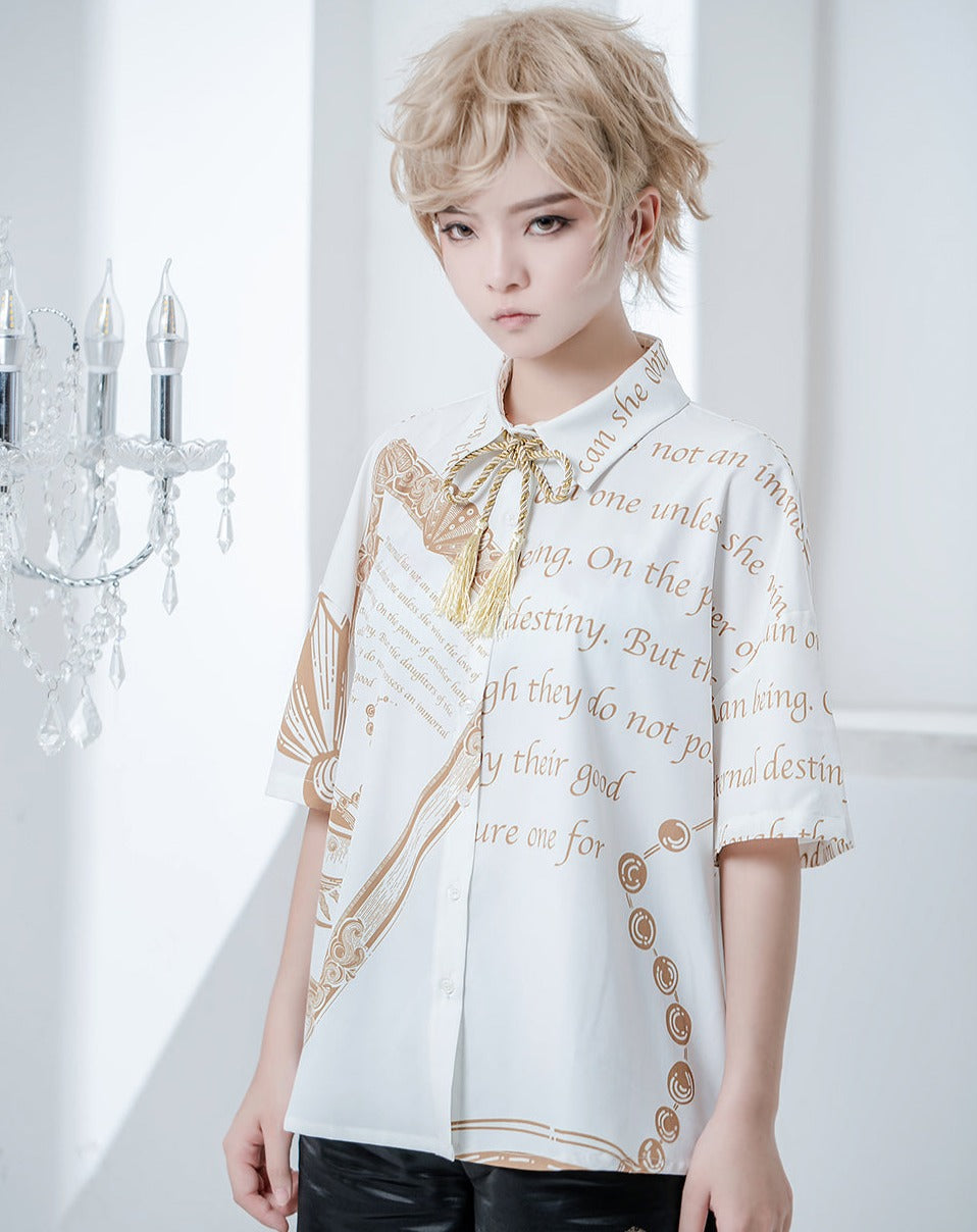 Prince Lolita Print String Tie Blouse