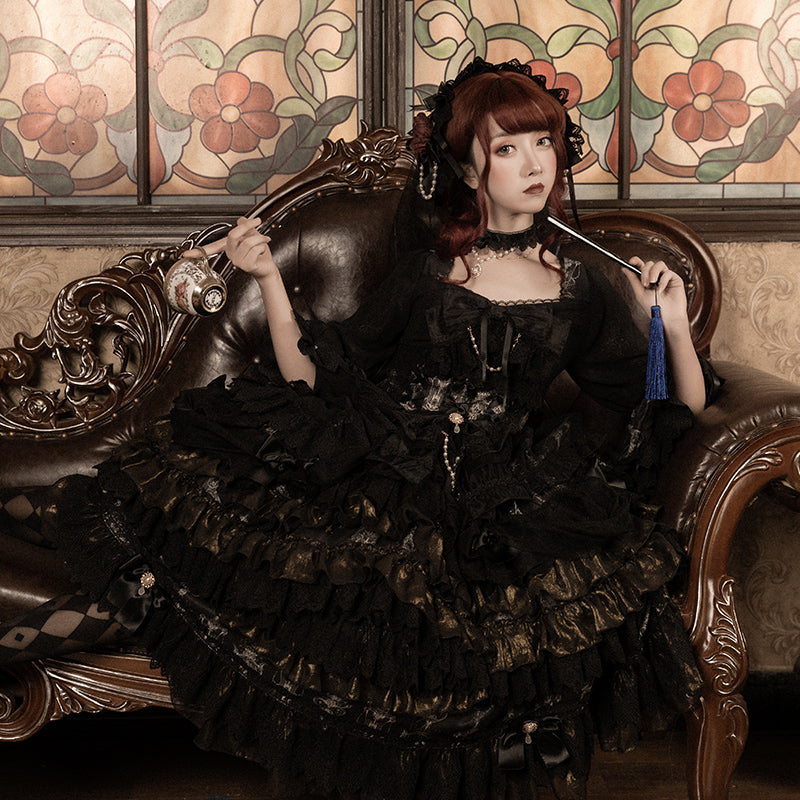 Day and Night Lace and Frill Bride Lolita Dress Full Set